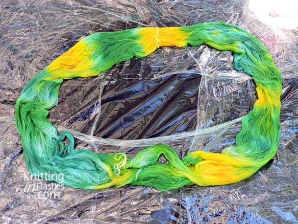 blue, green, yellow hand-painted yarn