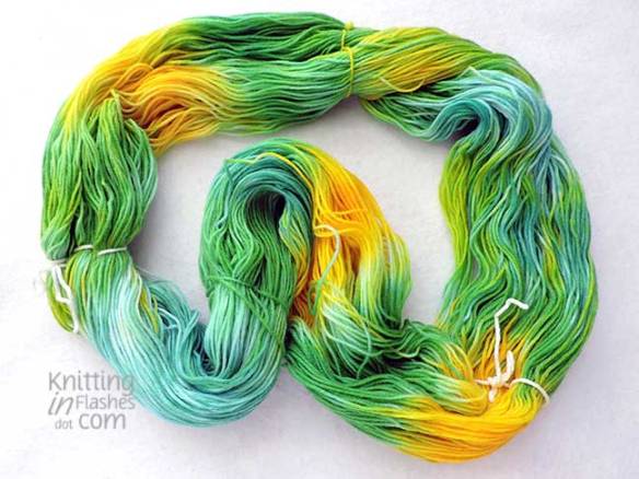 blue, green, yellow hand-painted yarn
