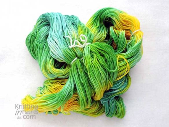 blue, green, yellow hand-painted yarn