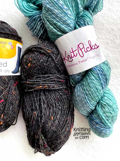 Easy Mosaic Socks, Regia Tweed, Knit Picks Chroma Twist